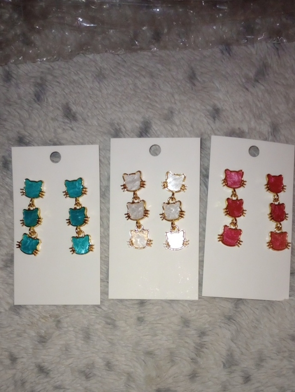 Gold-Trim Cat Face Drop Earrings — Pick One